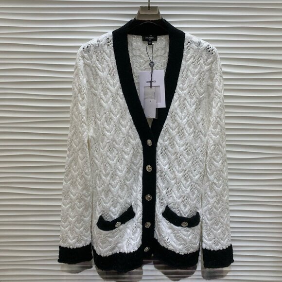 CELINE black and white woven knitted cardigan - Picture 1 of 8